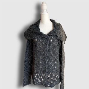 Parkhurst Sweater Women’s M Gray Open Knit Cardigan Alpaca Wool Boho Lagenlook